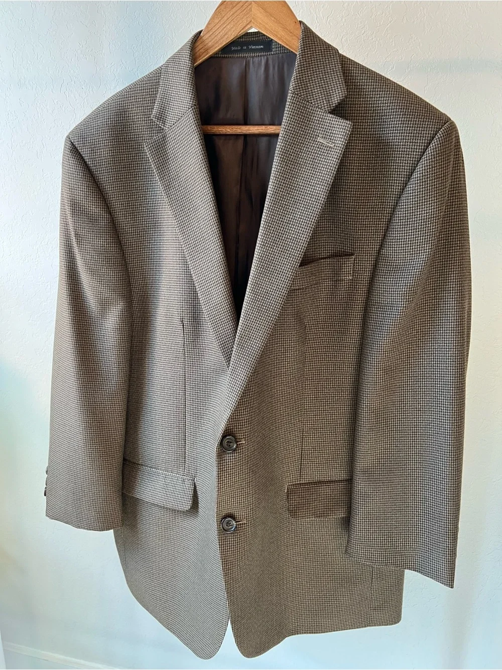 Lauren Ralph Lauren Houndstooth Sport Coat Mens Size 42R Macys Brown Blazer